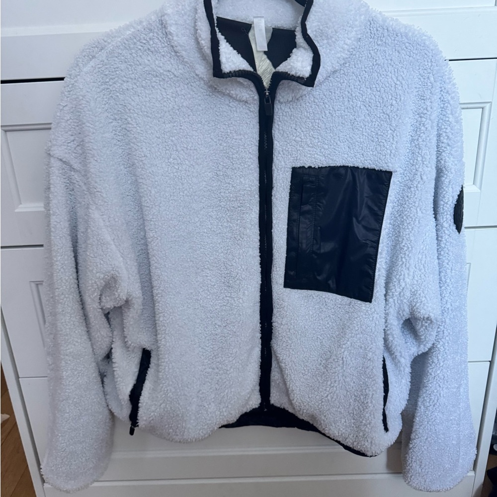 Cozy White Fleece Jacket with Black Accents